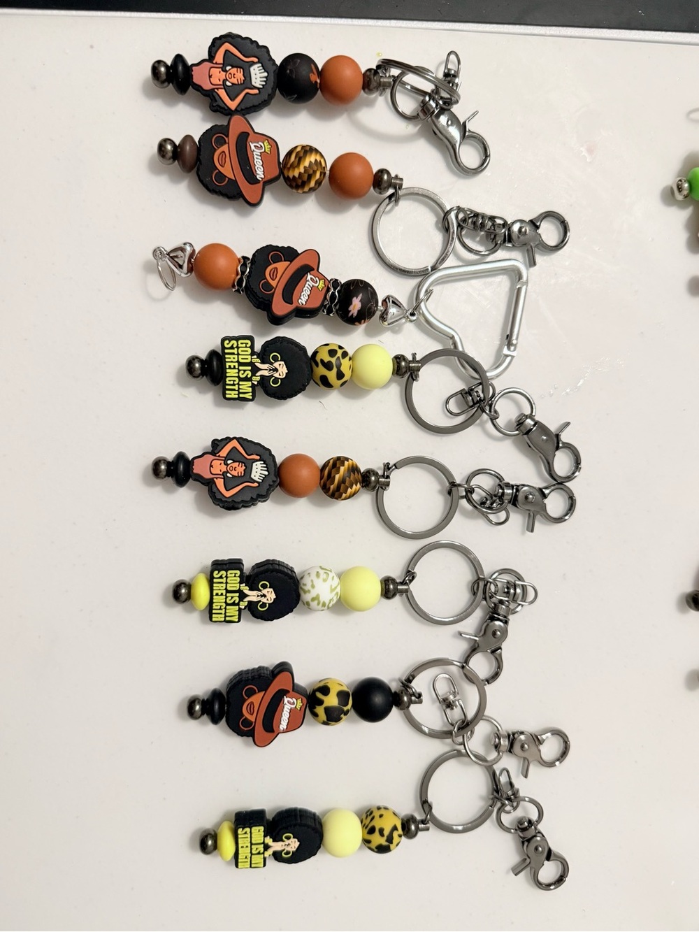 Woman Keychain Charm Set in Black, Orange and Yellow - Fun Beaded Accessories